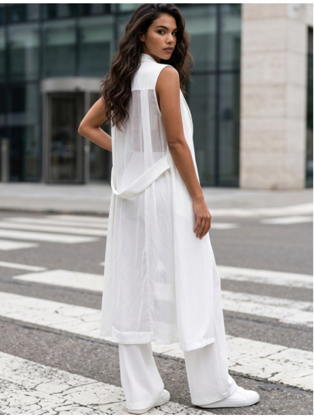 NWOT DKNY White Duster Length Tank Top Vest Size Medium Open Sheer Panels
